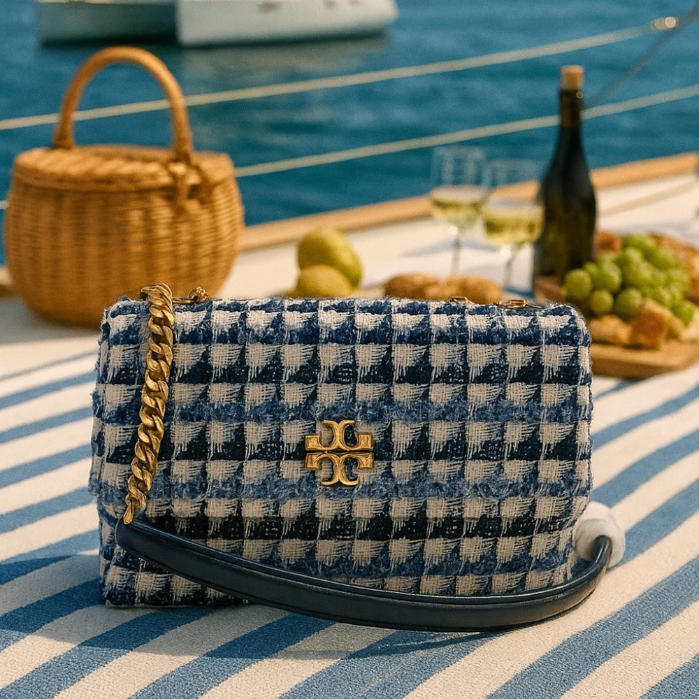 NEW Tory Burch Navy Tweed Small Kira Convertible Shoulder/Crossbody Bag